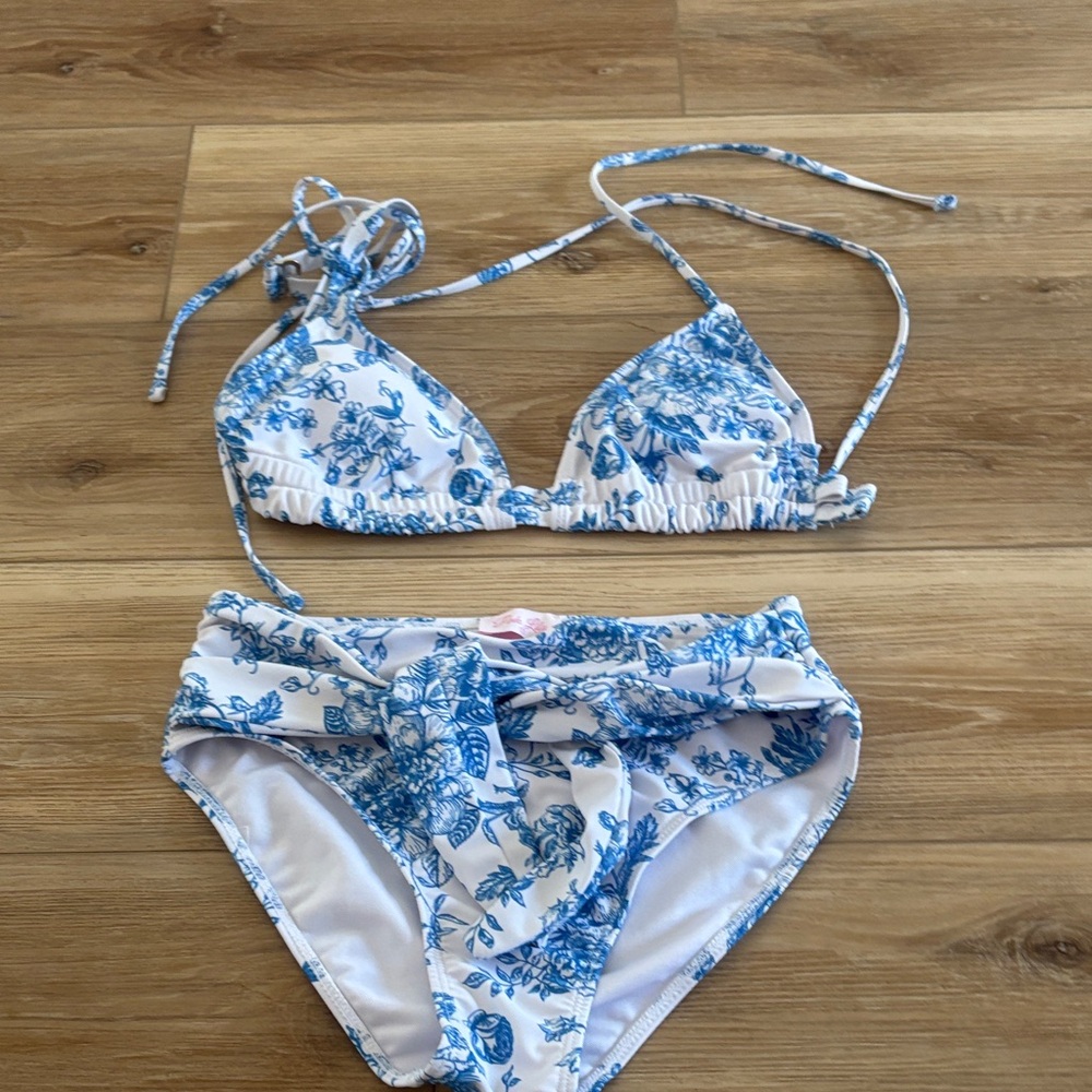 Pink Lily Blue and White Floral Bikini